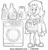 Laundry Clipart Washing Machine Doing Woman Basket Lineart Visekart Cartoon Illustration Royalty Happy Vector Folded Items Rf Illustrations sketch template