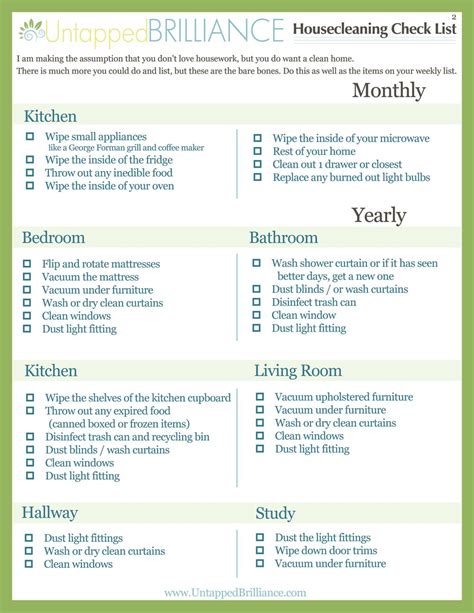 printable adhd cleaning checklist