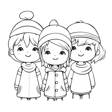 clipart    group  children  winter coloring pages outline