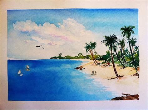 watercolor paintings beach scenes  paintingvalleycom explore