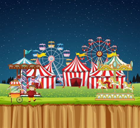 vector circus scene   rides  night time