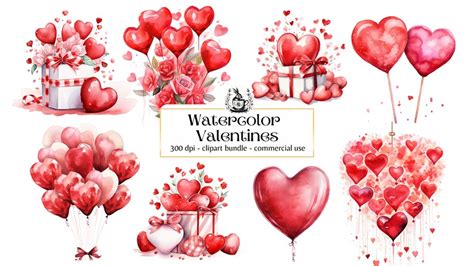 watercolor valentines day clipart digital clip art graphics  heart
