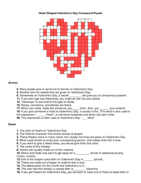 valentine crossword puzzles   adults printable james crossword