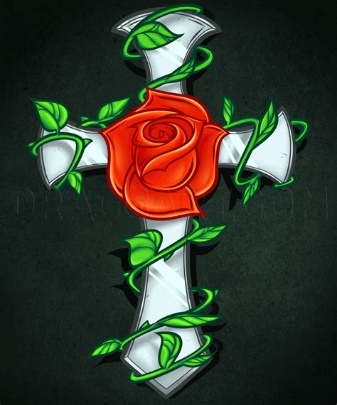 draw  rose  cross tattoo step  step drawing guide