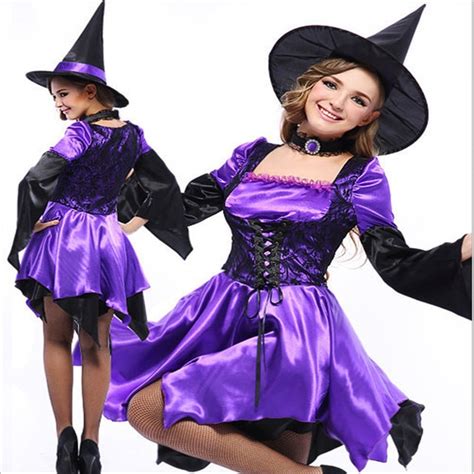 2018 latest high quality purple sexy witch halloween costumes for women