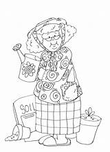 Babcia Granny Ogrodzie Kolorowanka Digi Afghans Dearie Doodling Garden Drukowanka Wydrukuj Malowankę sketch template