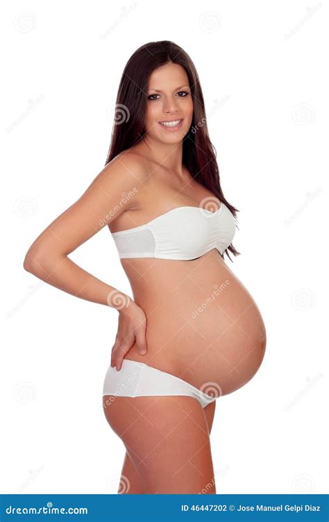 mooi lichaam van een zwangere vrouw die haar naakte borst behandelen