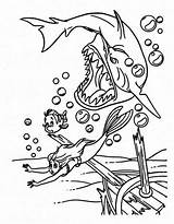 Shark Ariel Coloring Mermaid Little Chasing Color sketch template