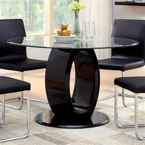 Furniture Of America Hugo Glass Top Round Dining Table In Black