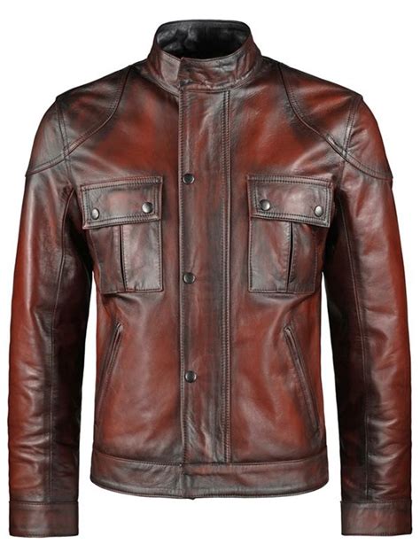Deep Red Leather Jacket For Mens