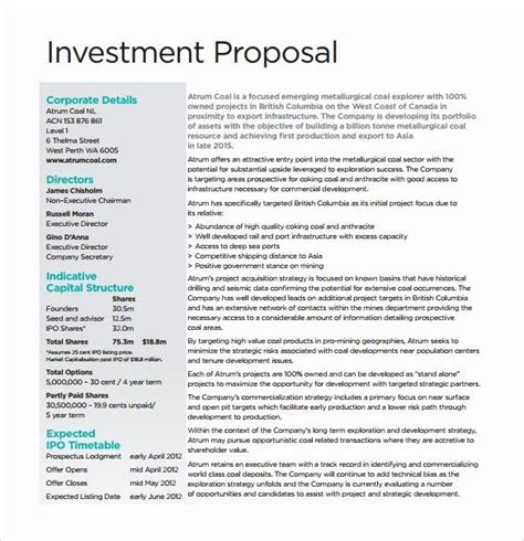 investment proposal template investment mania