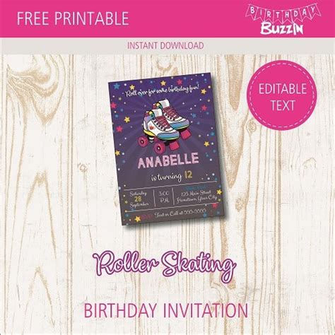 printable roller skating birthday party invitations birthday buzzin