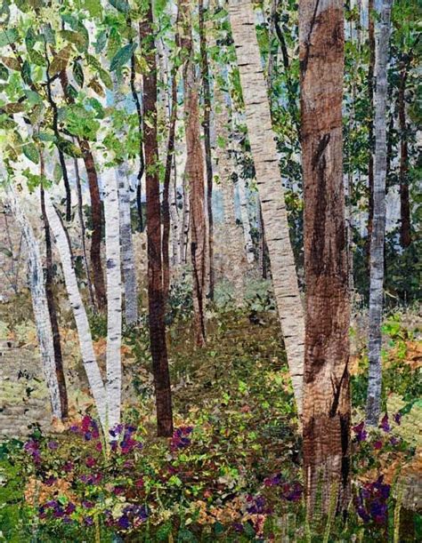 birches  sweetpeas art quilt  ann loveless landscape quilts art