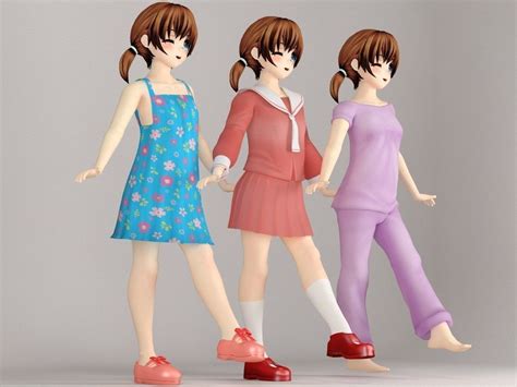keiko anime girl pose 2 3d model cgtrader