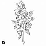 Tattoo Tattoos Outline Knife Instagram Dagger Tatuagens Drawing Flower Rose Stencils Drawings Sketch Shin Body Diferentes Hashtag Videos Visit Para sketch template