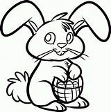 Easter Bunny Coloring Pages Cute Basket Drawing Printable Colouring Easy Rabbit Bunnies Drawings Holding Draw Kids Print Clipart Color Simple sketch template
