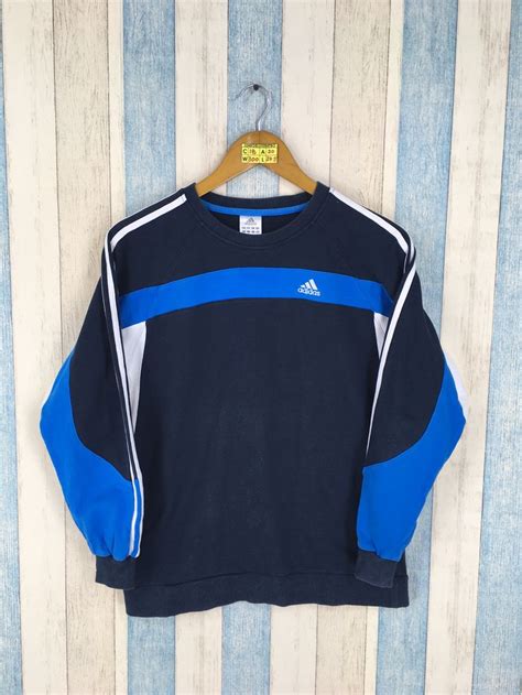 adidas equipment sweater medium blue vintage  adidas  stripes pullover sportswear