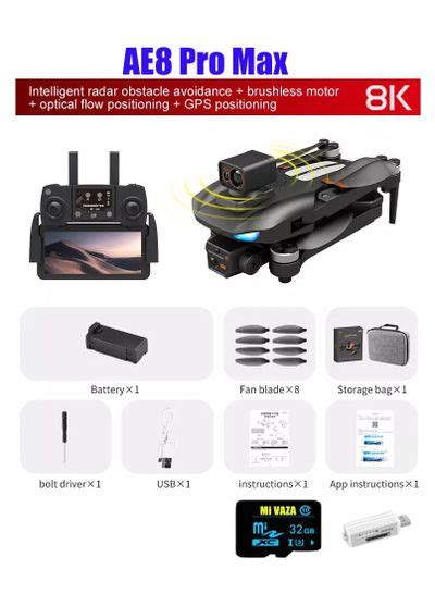 Black Ae8 Pro Max Drone 8k Hd Dual Camera 5g Wifi Gps Fpv 360° Obstacle