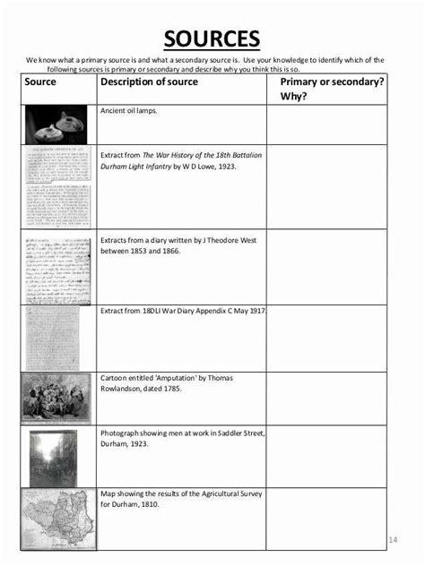 primary  secondary sources activity sheet