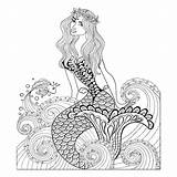 Sirene Mermaid Fantastique Poisson Couronne Adulte Vagues Tete Meerjungfrau Mandalas Gratuit Fantastic Sirena Vague Sirenas Concernant Goldfish Wreath Depositphotos Erwachsene sketch template