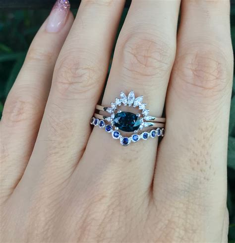 ct dark blue sapphire engagement  piece ring set genuine etsy