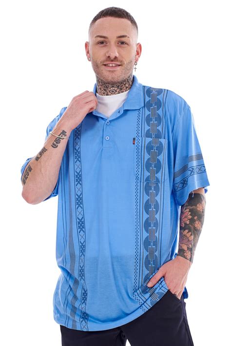 mens big casual  shirts loose fit aztec print polo pocket cotton blend tops ebay