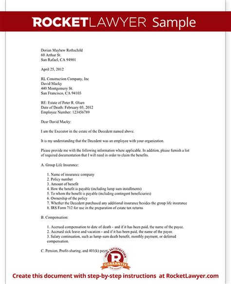 employee death benefits letter template  sample