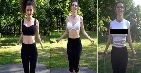 Busty Babe Demonstrates Jumping Rope With And Without A