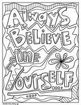 Coloring Pages Quotes Doodles Doodle Believe Inspirational Yourself Classroom Kids Quote Alley Always Printable Sheets Educational School Colouring Encouragement Color sketch template