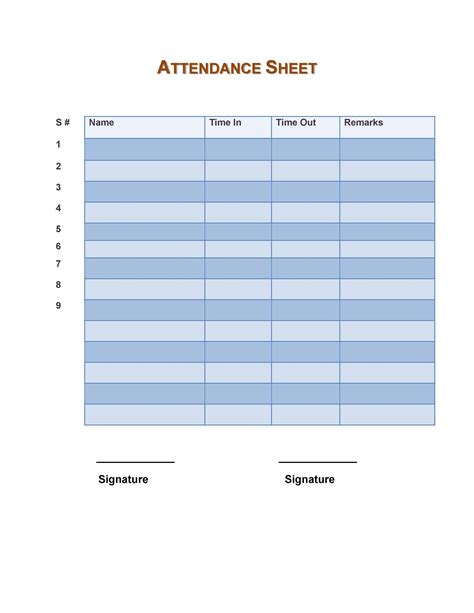 printable attendance sheet templates templatelab