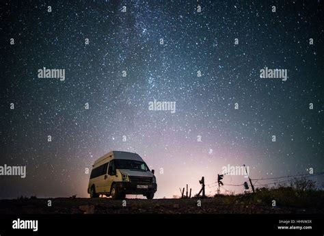 camper van  starry sky stock photo alamy
