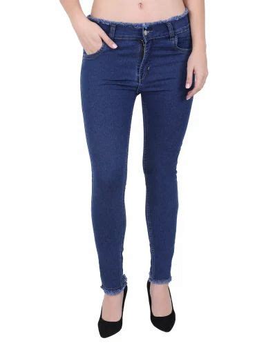 Casual Wear Women Dark Blue Jhallar Jeans Button High Rise At Rs 335