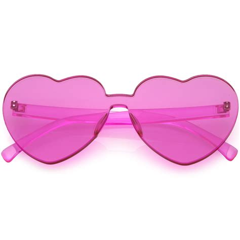 One Piece Rimless Heart Sunglasses Color Tinted Mono Block Lens 65mm