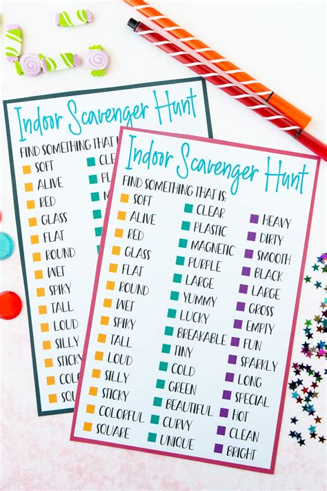 printable indoor scavenger hunt  kids play party plan