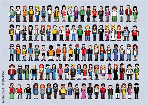 set   pixel art people avatars video game style vector