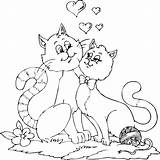 Coloring Cats Two Sweethearts Pages Valentine Cat Valentines Drawings Kids Friends Easy sketch template
