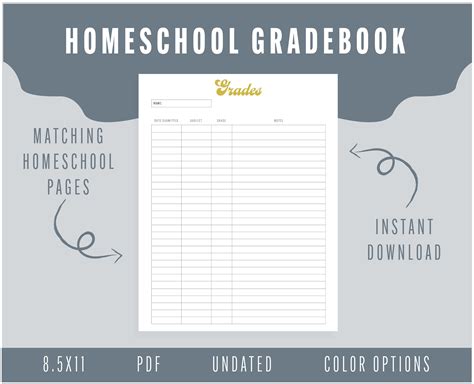 homeschool gradebook printable grade book template instant etsy