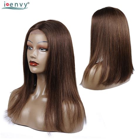 Light Brown Human Hair Wig Straight Middle Part Long U Part Wigs For