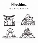 Hiroshima Peace Memorial Drawing Sketch Illustration Vector Park Landmark Japan Vintage Style Post Isolated Abstract Color Symbolic Ribbons Origami Flying sketch template