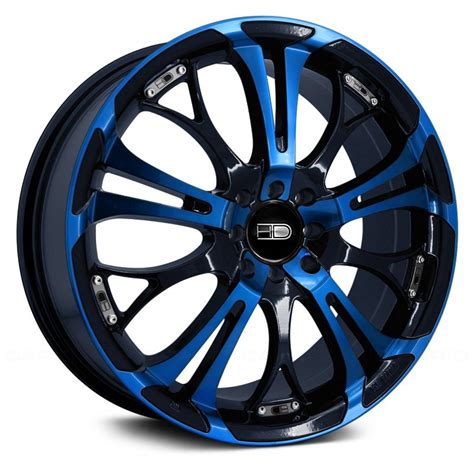hd spinout wheels gloss black  blue face rims
