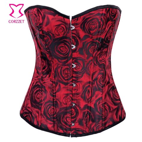 sexy lingerie corsets and bustiers women rose pattern satin overbust