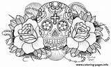 Coloring Skull Pages Roses Sugar Adults Cross Difficult Skulls Printable Very Mexican Print Color Sheets Adult Draw Flowers Tattoos Tattoo sketch template