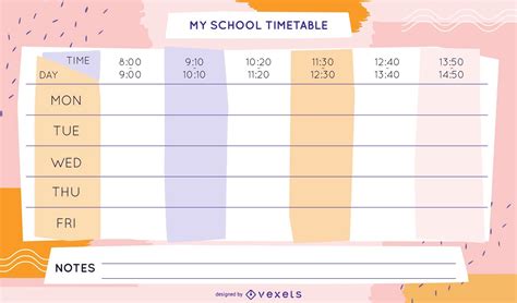 school week timetable template design vector