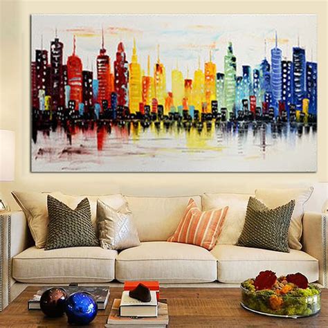 xcm modern city canvas abstract painting print living room art