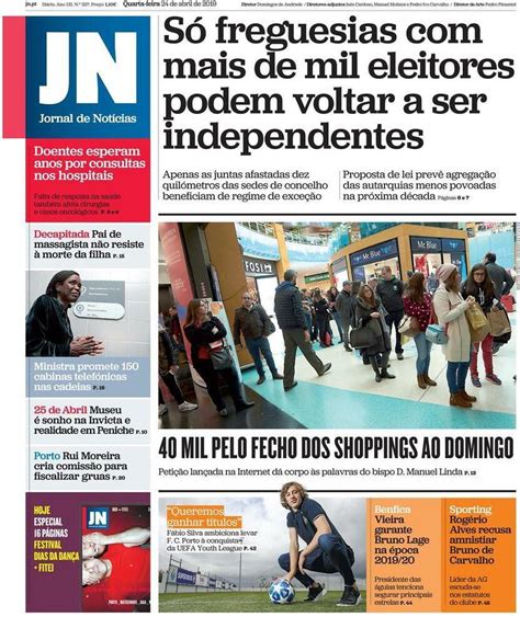 capa jornal de notícias 24 abril 2019 capasjornais pt