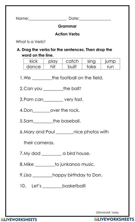 action words verbs worksheet  worksheets