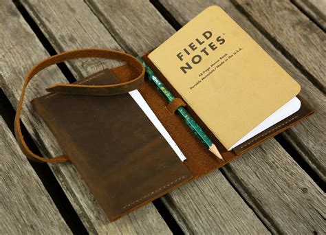 personalized leather field notes cover wallet distressed