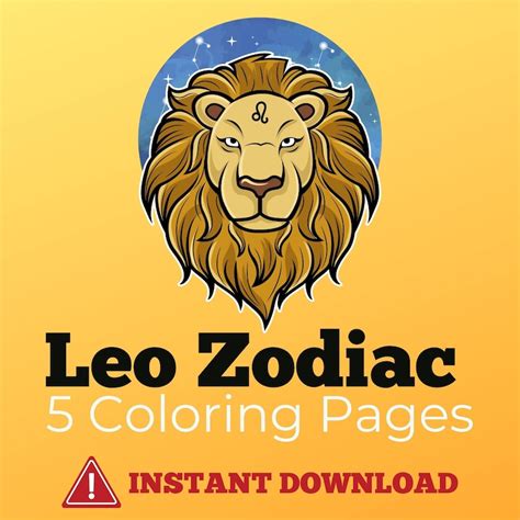 leo zodiac coloring pages digital printable pdfs  awesome etsy