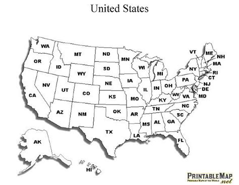 printable united states map with state names united