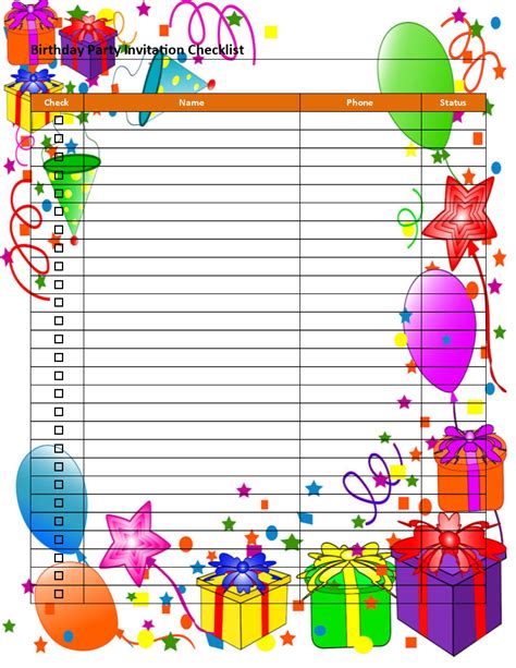 birthday party invitation checklist allbusinesstemplatescom